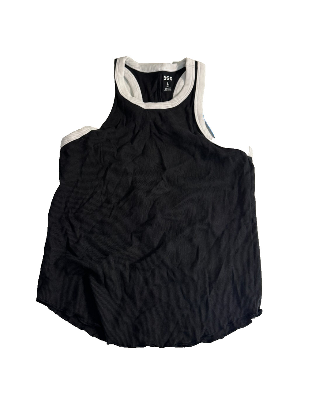 DSG Girls Cotton Rib Tank Top Trim Sleeveless Racerback Black White Size L NWT
